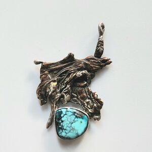 Vintage Native American Brutalist SS & Turquoise Pendant
